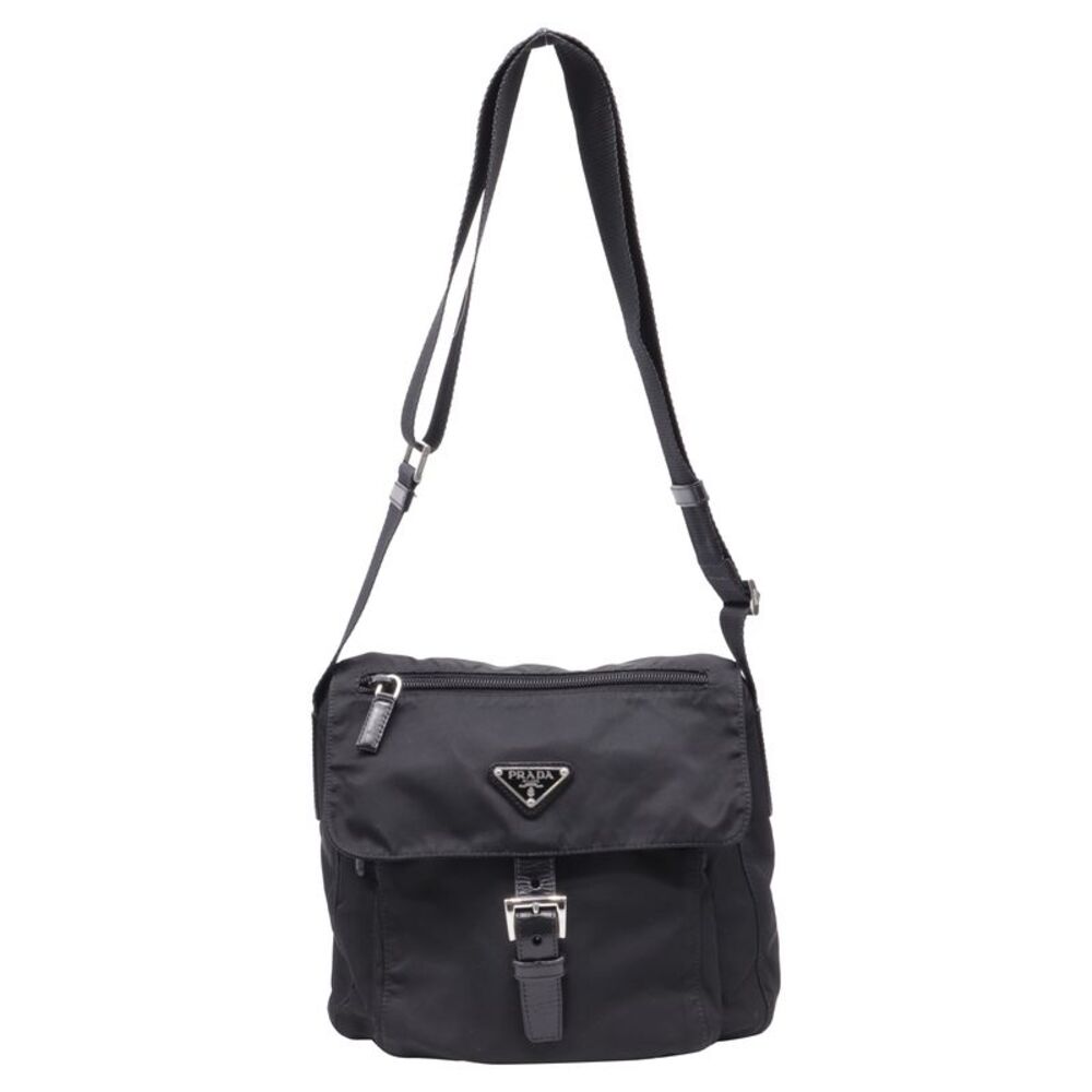 Prada Re-Nylon Vela Single Buckled Messenger Bag in Black Polyamide